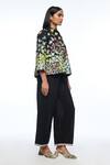 Payal Pratap_Black Linen Applique, Embroidery Collared Jacket _Online_at_Aza_Fashions