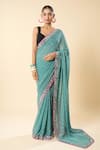 Buy_Mint N Oranges_Green Georgette Sequins Work Saree With Unstitched Blouse Piece _at_Aza_Fashions