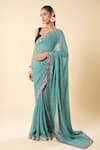 Buy_Mint N Oranges_Green Georgette Sequins Work Saree With Unstitched Blouse Piece _Online_at_Aza_Fashions