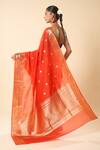 Shop_Mint N Oranges_Orange Organza Zari Floral Woven Saree With Unstitched Blouse Piece _at_Aza_Fashions