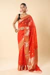 Shop_Mint N Oranges_Orange Organza Zari Floral Woven Saree With Unstitched Blouse Piece _Online_at_Aza_Fashions
