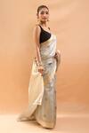 Mint N Oranges_Gray Satin, Silk Zari, Embroidery Handwoven Saree With Unstitched Blouse Piece _Online_at_Aza_Fashions