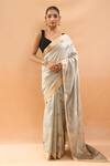 Buy_Mint N Oranges_Gray Satin, Silk Zari, Embroidery Handwoven Saree With Unstitched Blouse Piece _at_Aza_Fashions