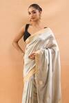 Mint N Oranges_Gray Satin, Silk Zari, Embroidery Handwoven Saree With Unstitched Blouse Piece _at_Aza_Fashions