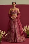 Buy_Meesa_Pink Organza Sequins, Beads, Embroidery, Applique Floral Print Lehenga Set _at_Aza_Fashions