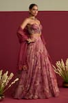 Meesa_Pink Organza Sequins, Beads, Embroidery, Applique Floral Print Lehenga Set _Online_at_Aza_Fashions