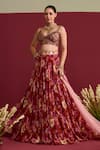Buy_Meesa_Red Georgette, Organza Embroidery, Sequins, Ruffles Flora Print Lehenga Set _at_Aza_Fashions