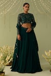 Buy_Meesa_Green Georgette, Net Embroidery, Sequins, Beads Round Neck Lehenga Set _at_Aza_Fashions