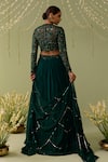 Shop_Meesa_Green Georgette, Net Embroidery, Sequins, Beads Round Neck Lehenga Set _at_Aza_Fashions