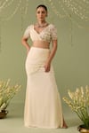Buy_Meesa_Off White Georgette Embroidery, Mirrors V-neck Skirt With Blouse _at_Aza_Fashions
