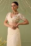Buy_Meesa_Off White Georgette Embroidery, Mirrors V-neck Skirt With Blouse _Online_at_Aza_Fashions