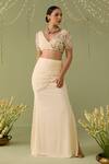 Shop_Meesa_Off White Georgette Embroidery, Mirrors V-neck Skirt With Blouse _Online_at_Aza_Fashions