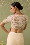 Shop_Meesa_Off White Georgette Embroidery, Mirrors V-neck Skirt With Blouse _at_Aza_Fashions