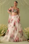 Buy_Meesa_White Organza Embroidery, Sequins, Tassels Sweetheart Neck Printed Lehenga Set _at_Aza_Fashions