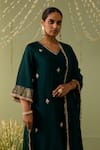 Buy_Meesa_Green Chanderi Silk Embroidery, Gota Patti, Tassels V-neck Hand Kurta Set _Online_at_Aza_Fashions