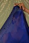 Buy_Meesa_Blue Chinon, Chiffon, Crepe Beads Round Embroidered Pre-draped Saree With Blouse _Online_at_Aza_Fashions