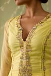 Shop_Meesa_Yellow Organza Embroidery, Sequins, Beads Split V-neck Hand Sharara Set _Online_at_Aza_Fashions