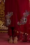 Buy_Meesa_Maroon Crepe, Organza Embroidery, Beads, Tassels Sleeveless Kurta Pant Set _Online_at_Aza_Fashions