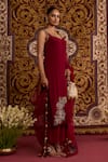 Meesa_Maroon Crepe, Organza Embroidery, Beads, Tassels Sleeveless Kurta Pant Set _at_Aza_Fashions