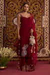 Buy_Meesa_Maroon Crepe, Organza Embroidery, Beads, Tassels Sleeveless Kurta Pant Set _at_Aza_Fashions