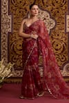 Buy_Meesa_Red Organza Foil Printing, Embroidery, Mirrors, Floral Saree With Blouse _Online_at_Aza_Fashions