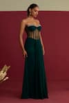 Meesa_Green Chinon, Chiffon Crystals, Stones Sweetheart Neck Corset Bandeau Gown _Online_at_Aza_Fashions