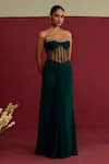 Buy_Meesa_Green Chinon, Chiffon Crystals, Stones Sweetheart Neck Corset Bandeau Gown _at_Aza_Fashions