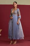 Meesa_Blue Georgette, Satin, Organza Embroidery, Sequins, Mirrors Hand Anarkali Set _Online_at_Aza_Fashions