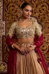Shop_Meesa_Beige Tissue, Organza Mirrors, Sequins, Embroidery, Gota Blouse Lehenga Set _Online_at_Aza_Fashions