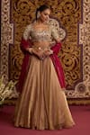Buy_Meesa_Beige Tissue, Organza Mirrors, Sequins, Embroidery, Gota Blouse Lehenga Set _at_Aza_Fashions