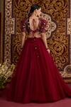 Shop_Meesa_Red Organza Embroidery, Beads, Tassels, Applique V-neck Lehenga Set _at_Aza_Fashions