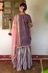 Maison Shefali_Purple Cotton, Kota Doria Patti Hand Block Printed Kurta Sharara Set _Online_at_Aza_Fashions