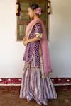 Maison Shefali_Purple Cotton, Kota Doria Patti Hand Block Printed Kurta Sharara Set _at_Aza_Fashions