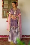 Buy_Maison Shefali_Purple Cotton, Kota Doria Patti Hand Block Printed Kurta Sharara Set _at_Aza_Fashions