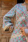 Maison Shefali_Blue Cotton, Kota Doria Patti Hand Block Print Dhari Kurta Salwar Set _Online_at_Aza_Fashions