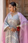 Maison Shefali_Blue Cotton, Kota Doria Patti Hand Block Print Dhari Kurta Salwar Set _at_Aza_Fashions