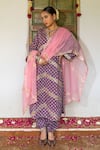 Buy Maison Shefali Purple Cotton, Kota Doria Patti V-neck Hand Block Print Kurta Salwar Set at Aza Fashions Buy_Maison Shefali_Purple Cotton, Kota Doria Patti V-neck Hand Block Print Kurta Salwar Set _at_Aza_Fashions