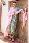 Maison Shefali_Green Cotton, Kota Doria Patti Hand Block Print Dhari Kurta Salwar Set _at_Aza_Fashions