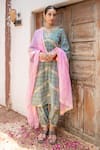 Buy_Maison Shefali_Green Cotton, Kota Doria Patti Hand Block Print Dhari Kurta Salwar Set _at_Aza_Fashions