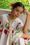Shop_Maison Shefali_White Cotton Gota Patti V-neck Mughal Boota Print Kurta Set 