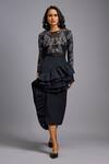 Shop_Deepika Arora_Black Net, Silk Embroidery, Stones, Ruffles Round Neck Top And Asymmetrical Skirt _Online_at_Aza_Fashions