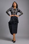 Buy_Deepika Arora_Black Net, Silk Embroidery, Stones, Ruffles Round Neck Top And Asymmetrical Skirt _at_Aza_Fashions
