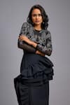 Deepika Arora_Black Net, Silk Embroidery, Stones, Ruffles Round Neck Top And Asymmetrical Skirt _at_Aza_Fashions