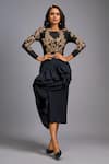Buy_Deepika Arora_Black Net, Silk Embroidery, Ruffles Round Neck Gold Top And Skirt _at_Aza_Fashions