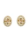 Shop_Sica Jewellery_Gold Plated Stones Ziya Oval And Cz Stud Earrings _at_Aza_Fashions