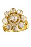 Shop_Sica Jewellery_Gold Plated Stones Solika Kundan And Zircon Embellished Floral Ring _at_Aza_Fashions