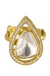 Shop_Sica Jewellery_Gold Plated Stones Vyra Teardrop And Zircon Embellished Ring _at_Aza_Fashions
