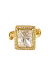 Shop_Sica Jewellery_Gold Plated Stones Navira Square Ring _at_Aza_Fashions