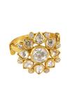 Shop_Sica Jewellery_Gold Plated Stones Miraya Designer Diamond Embellished Ring _at_Aza_Fashions