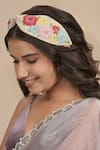 Hair Drama CO_Off White Beads, Fabric Flowers Peony Embellished Knotted Hairband _Online_at_Aza_Fashions